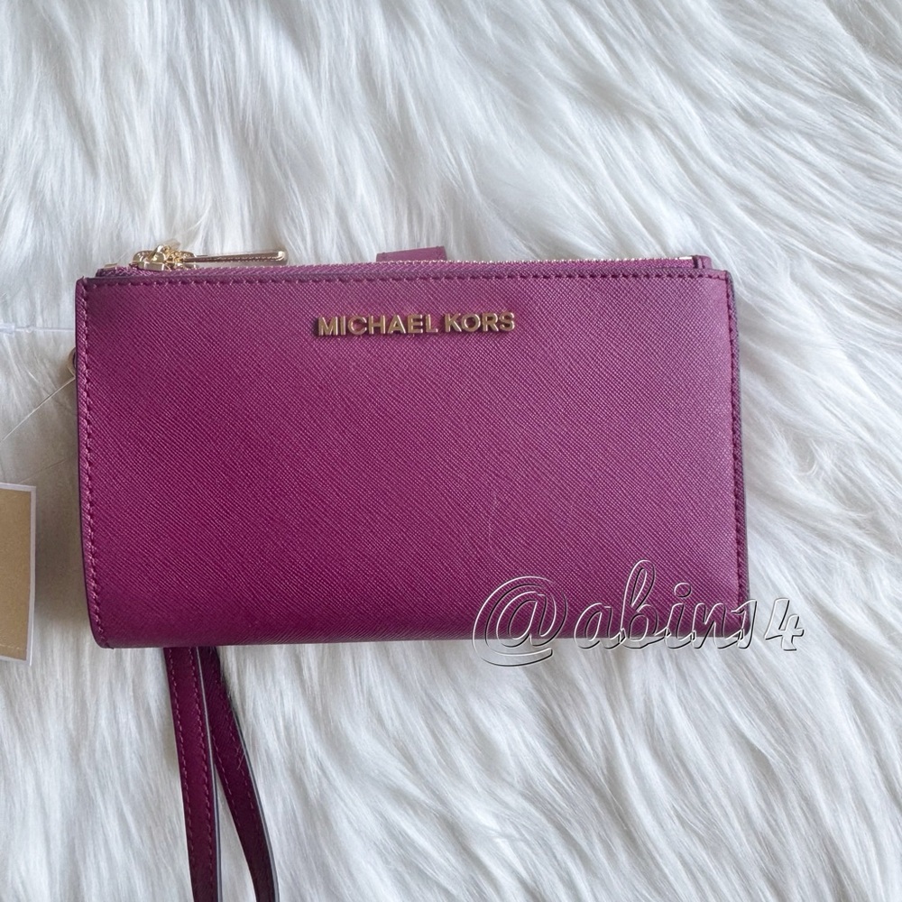 NWT Michael Kors Leather Double Zip Wristlet Wallet Clutch